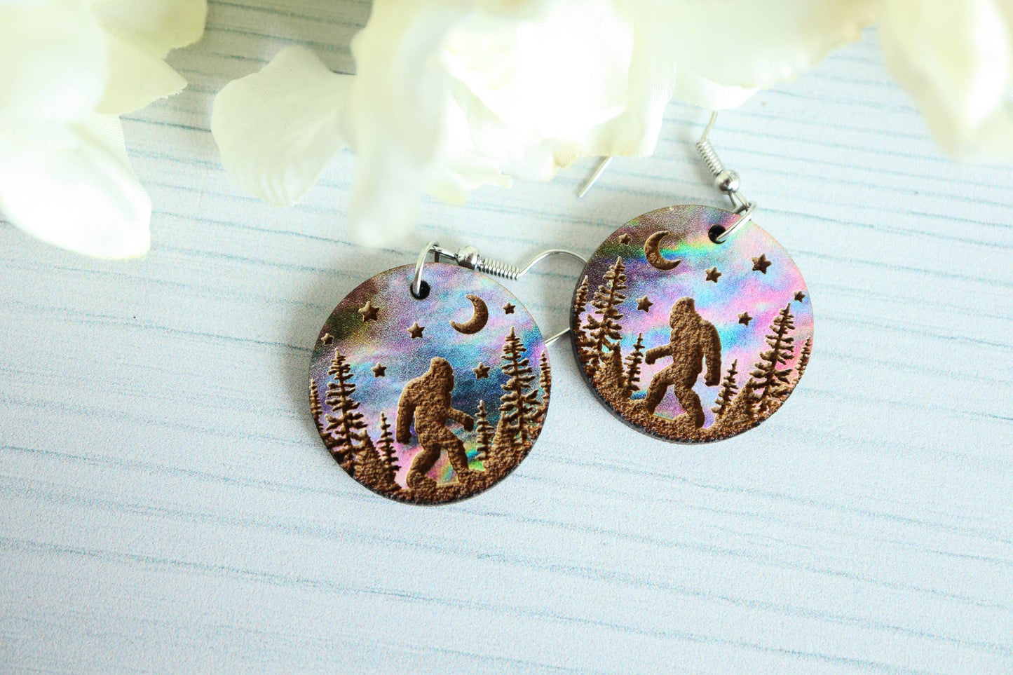 Round Bigfoot Wooden Earrings