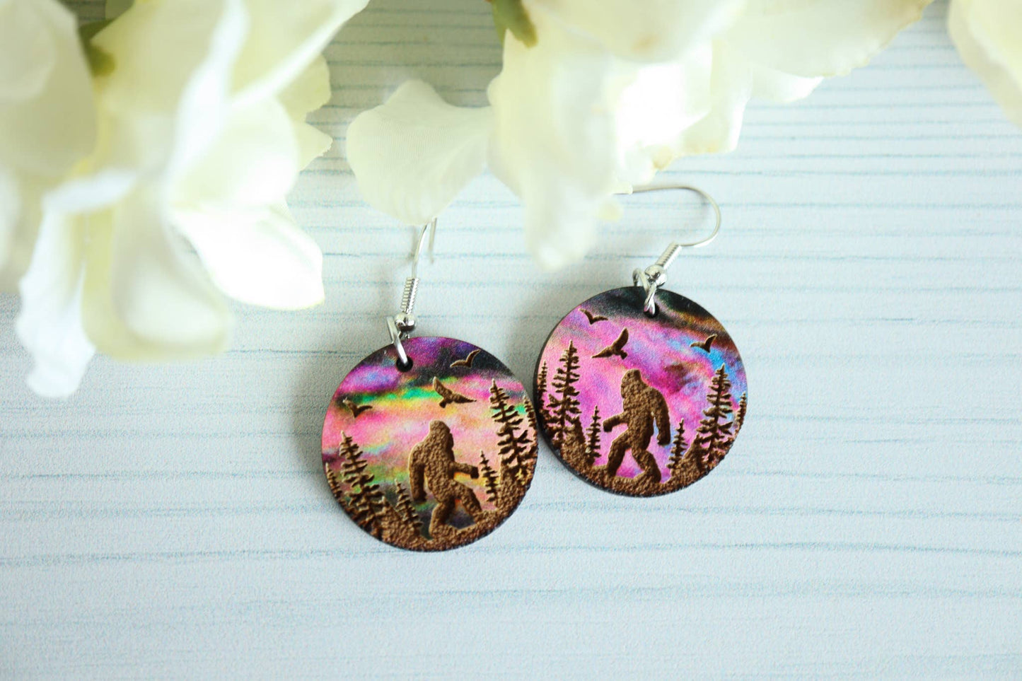Round Bigfoot Wooden Earrings