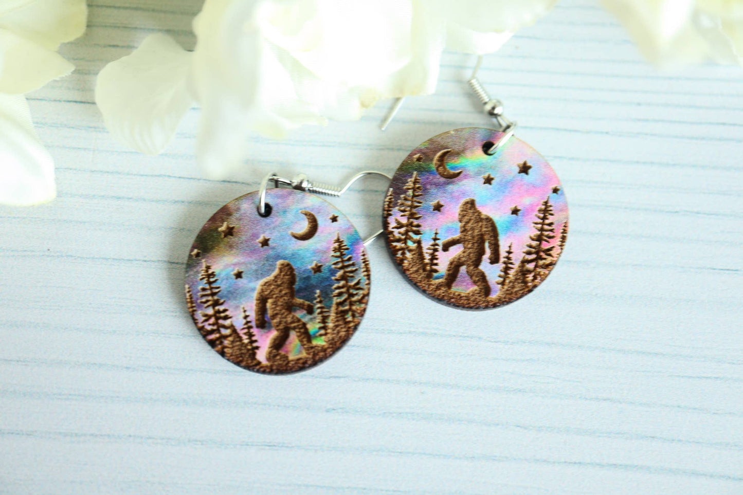 Round Bigfoot Wooden Earrings
