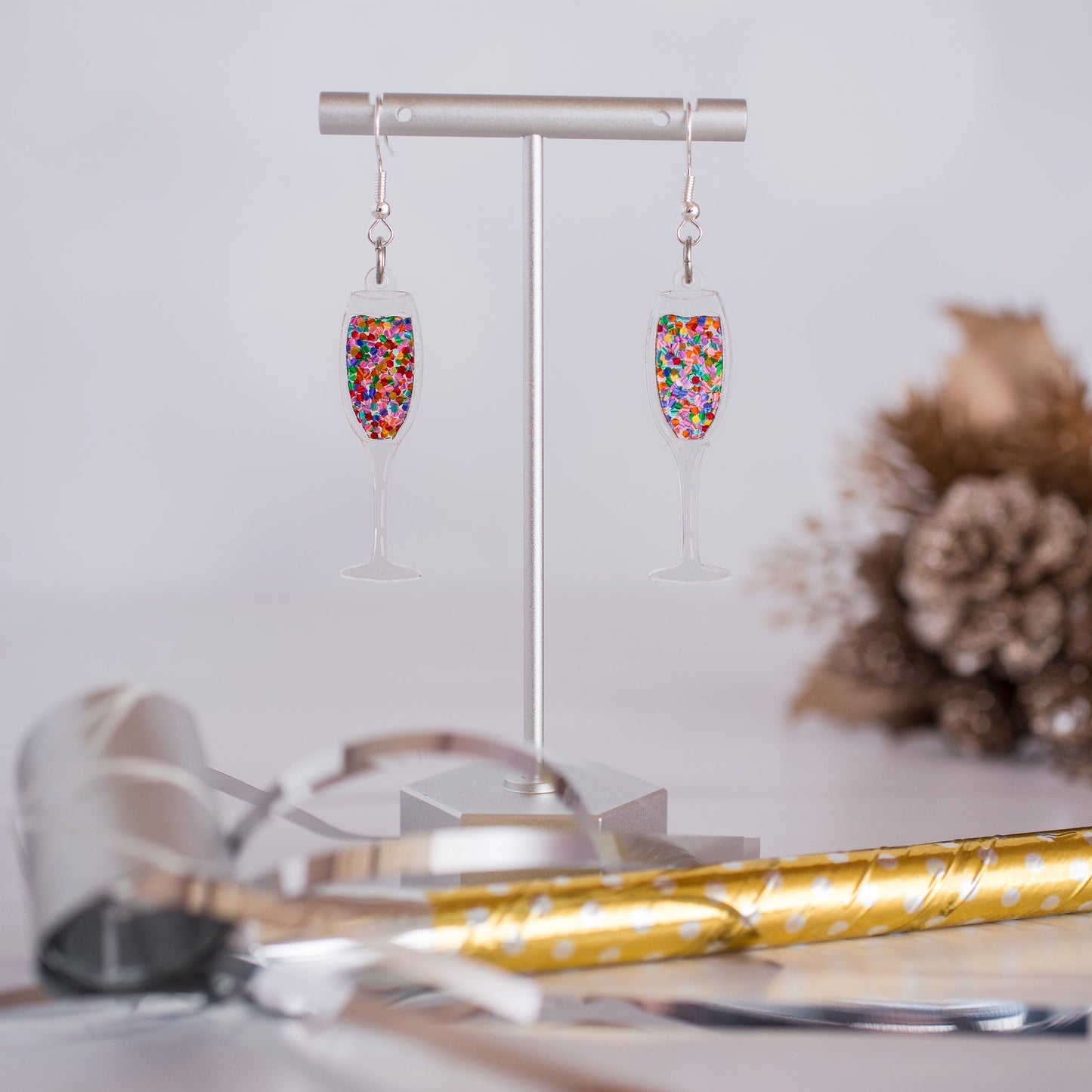 Confetti Champagne Glass Dangle Earrings