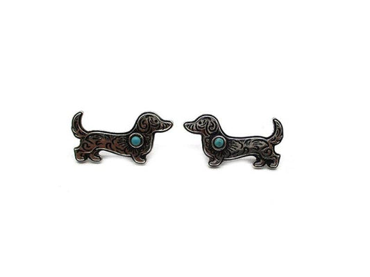 Engraved Dachshund Turquoise Post Earring