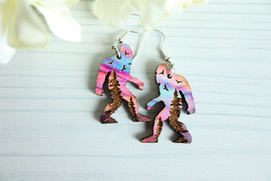 Bigfoot Wooden Dangle Earrings