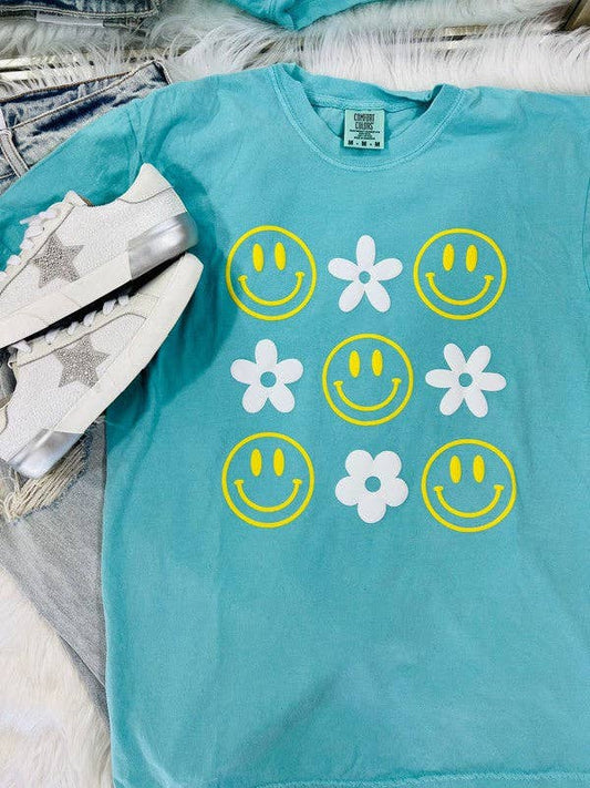 Happy And Flowers Trio Check Puff Tee