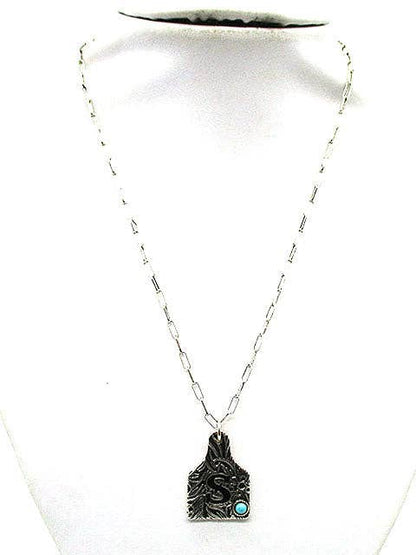 Western Initial Cattle Tag Necklace