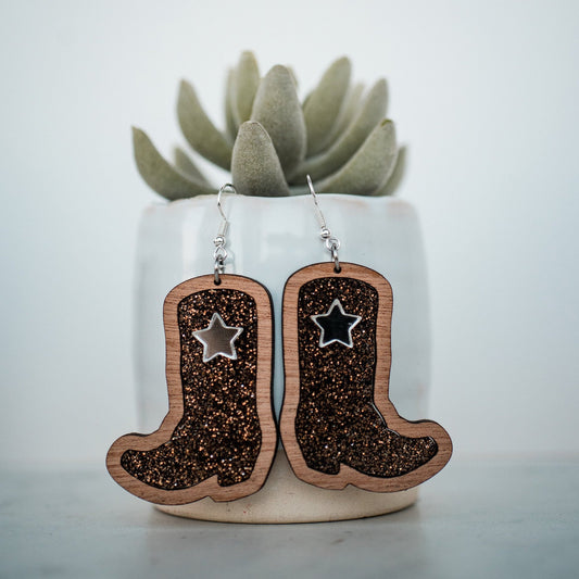 Golden Brown Cowboy Boot Inset Dangles